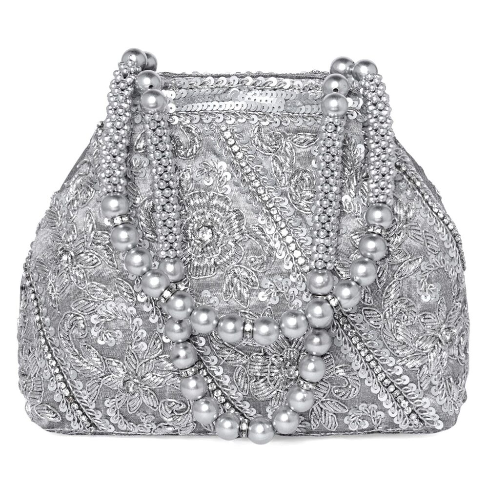 1900 Silver Potli Bag Gift Handmade Evening Wristlet Handbags Stylish